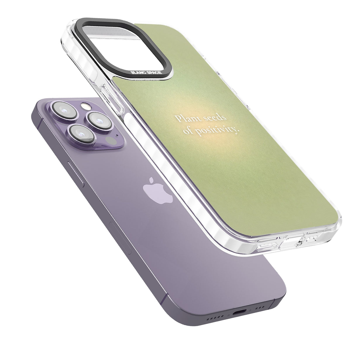 Seeds of Positivity iPhone 13 Pro / iPhone 13 Pro Max / iPhone 14 Pro / iPhone 14 Pro Max / iPhone 15 Pro / iPhone 15 Pro Max Impact Pro Clear Phone Case angled