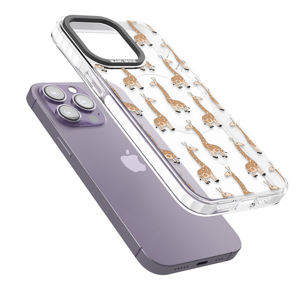 Cute Giraffe Pattern Clear iPhone 13 Pro / iPhone 13 Pro Max / iPhone 14 Pro / iPhone 14 Pro Max / iPhone 15 Pro / iPhone 15 Pro Max Impact Pro Clear Phone Case angled