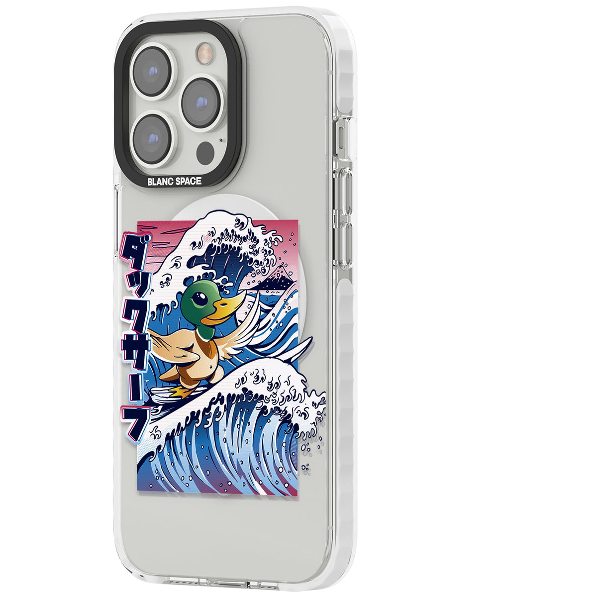 Duck Surf iPhone 13 Pro / iPhone 13 Pro Max / iPhone 14 Pro / iPhone 14 Pro Max / iPhone 15 Pro / iPhone 15 Pro Max Impact Pro Clear Phone Case side