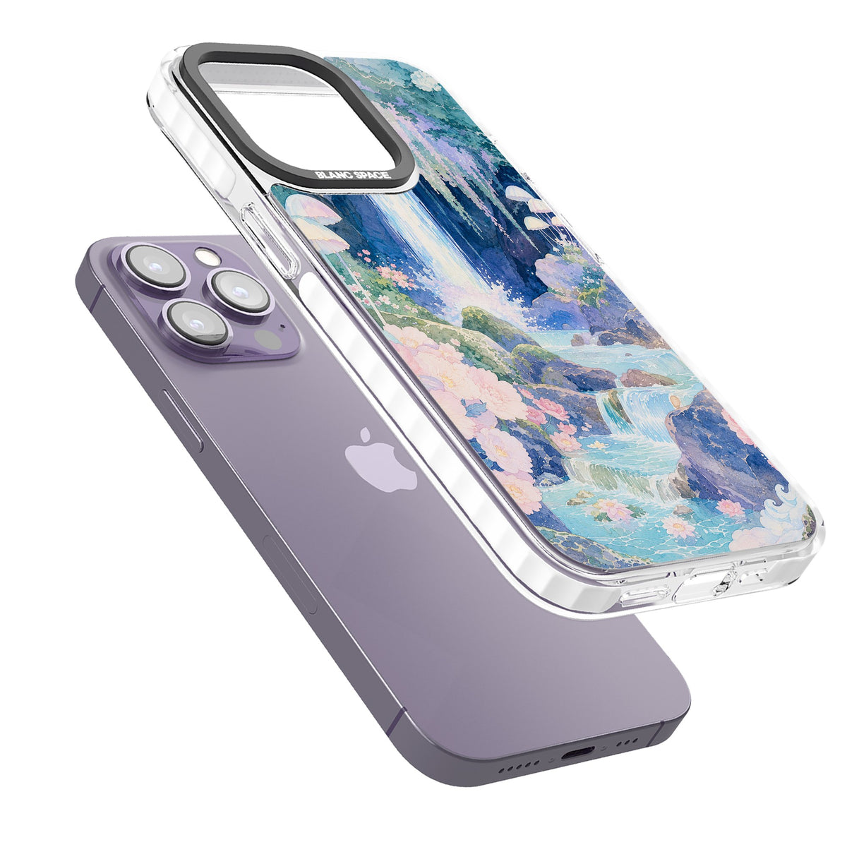 Mystic Waterfall iPhone 13 Pro / iPhone 13 Pro Max / iPhone 14 Pro / iPhone 14 Pro Max / iPhone 15 Pro / iPhone 15 Pro Max Impact Pro Clear Phone Case angled