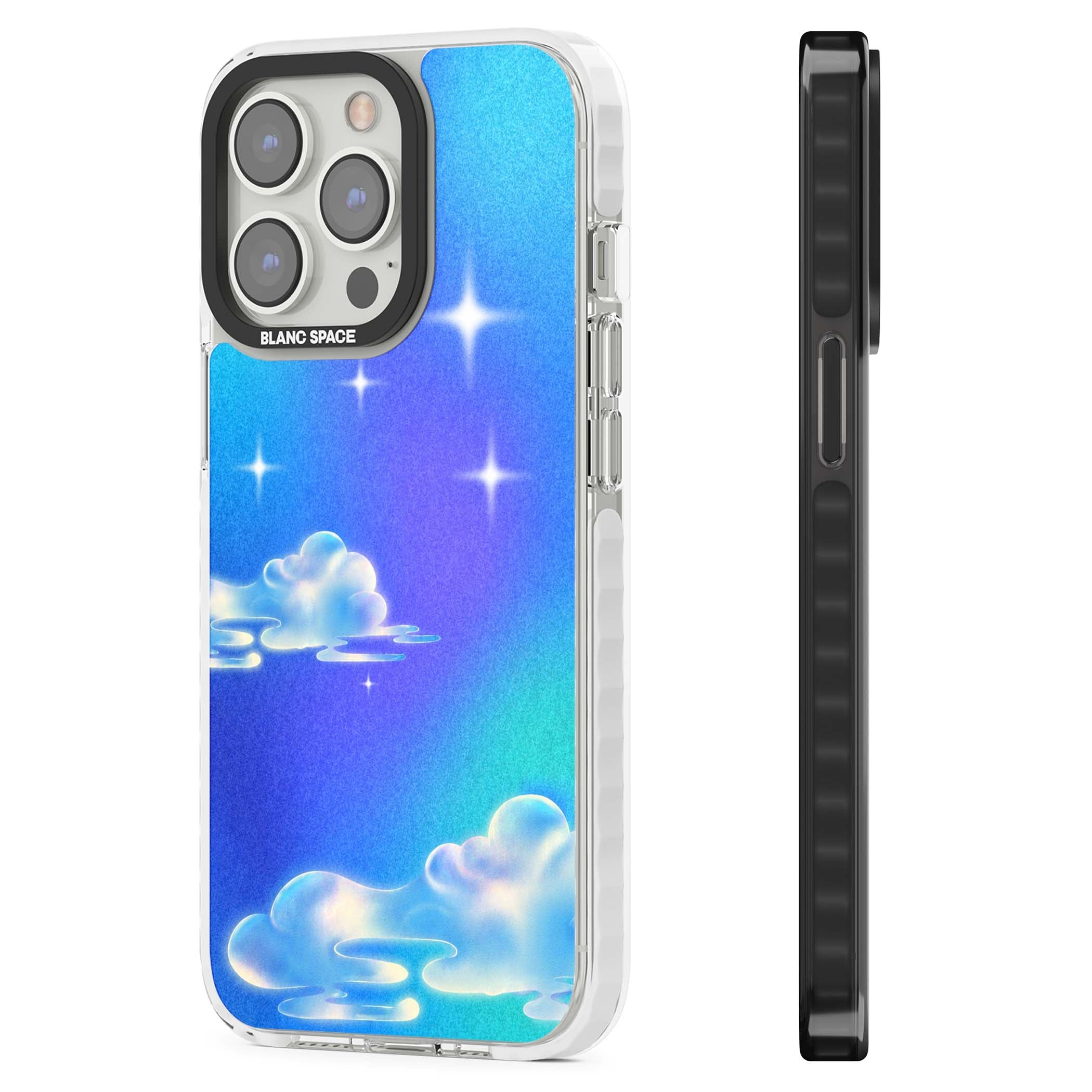 Aurora celestial iPhone case featuring dreamy iridescent clouds, sparkling stars and pastel blue purple sky | Impact Magsafe case for iPhone 13 Pro, iPhone 14 Pro, iPhone 15 Pro