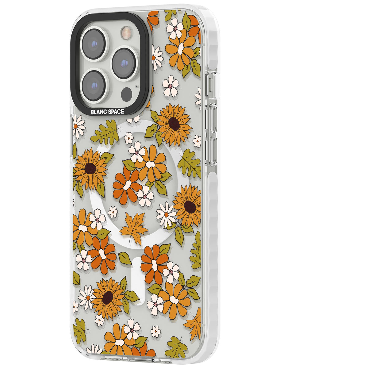 Boho Sunflowers iPhone 13 Pro / iPhone 13 Pro Max / iPhone 14 Pro / iPhone 14 Pro Max / iPhone 15 Pro / iPhone 15 Pro Max Impact Pro Clear Phone Case side