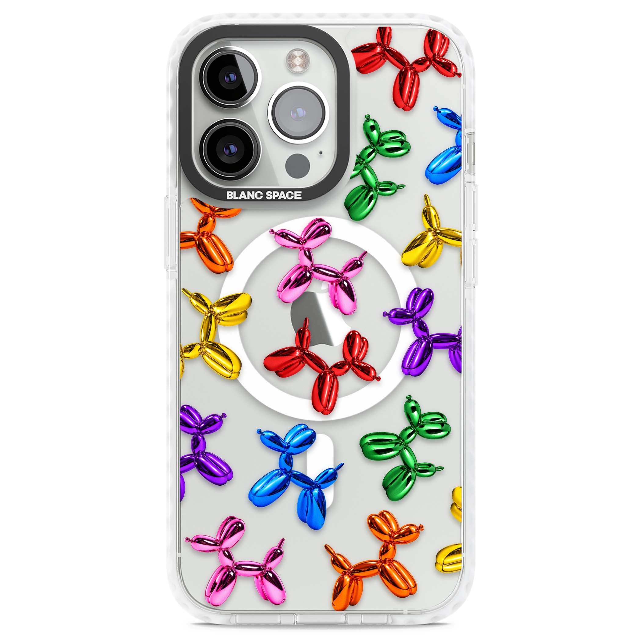 Balloon Dogs pop art iPhone case featuring rainbow chrome balloon dogs in Jeff Koons style | Impact Magsafe case for iPhone 13 Pro, iPhone 14 Pro, iPhone 15 Pro