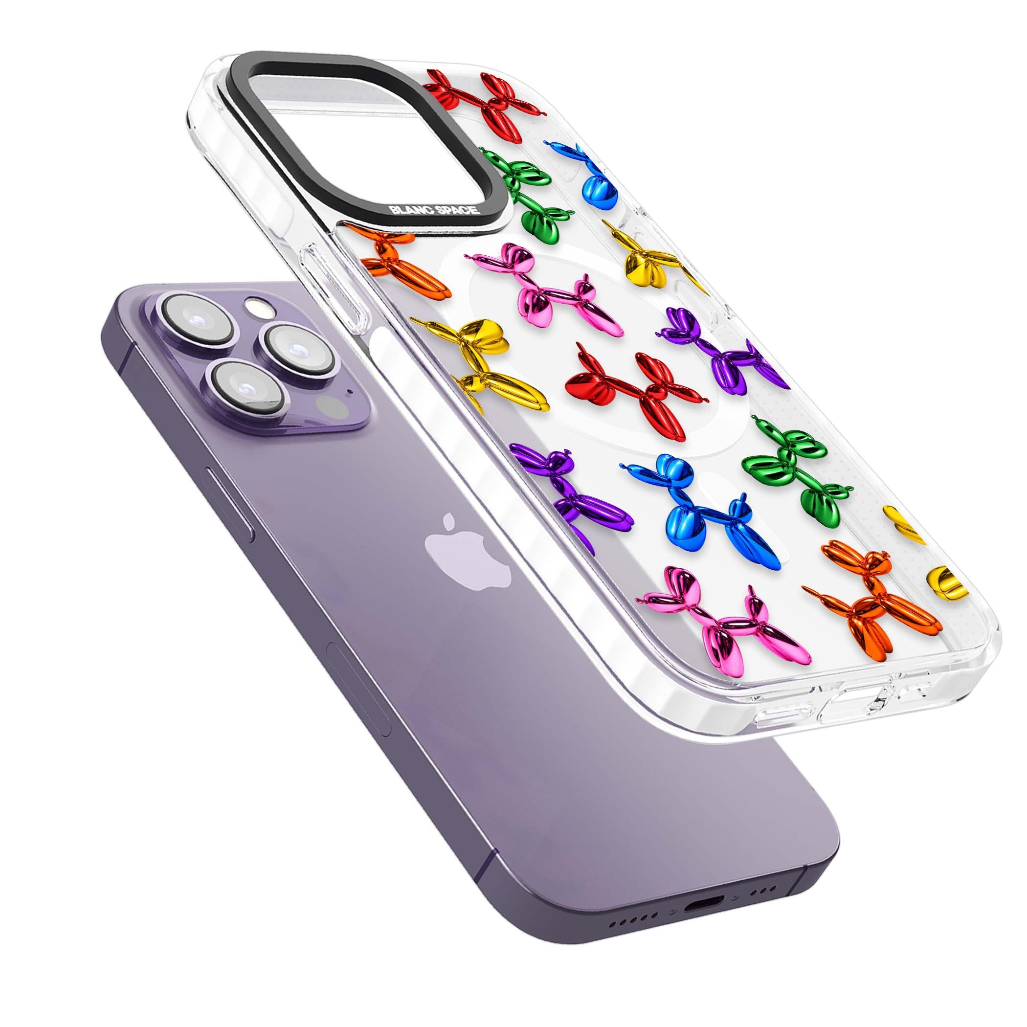 Balloon Dogs pop art iPhone case featuring rainbow chrome balloon dogs in Jeff Koons style | Impact Magsafe case for iPhone 13 Pro, iPhone 14 Pro, iPhone 15 Pro
