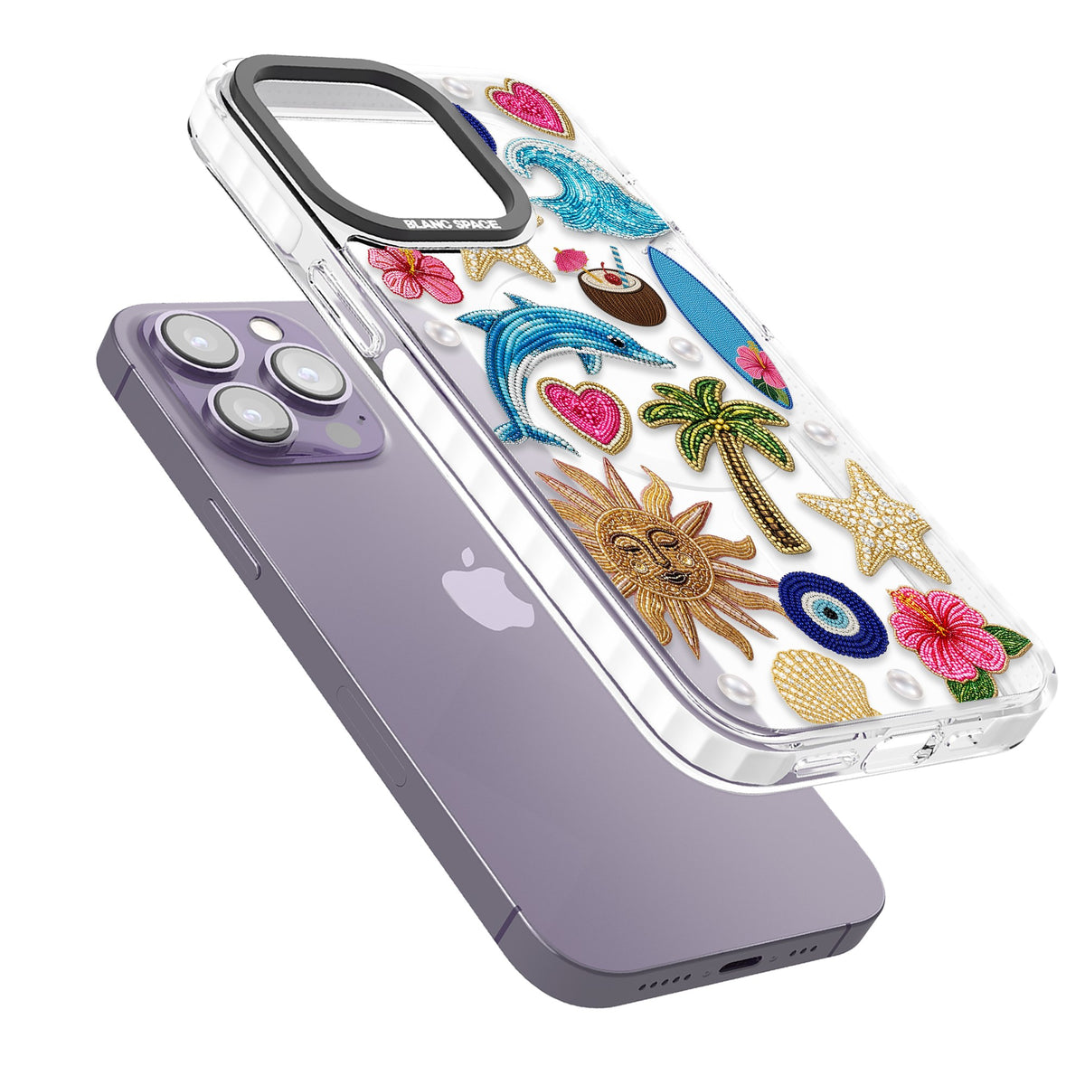 Beaded Beach iPhone 13 Pro / iPhone 13 Pro Max / iPhone 14 Pro / iPhone 14 Pro Max / iPhone 15 Pro / iPhone 15 Pro Max Impact Pro Clear Phone Case angled
