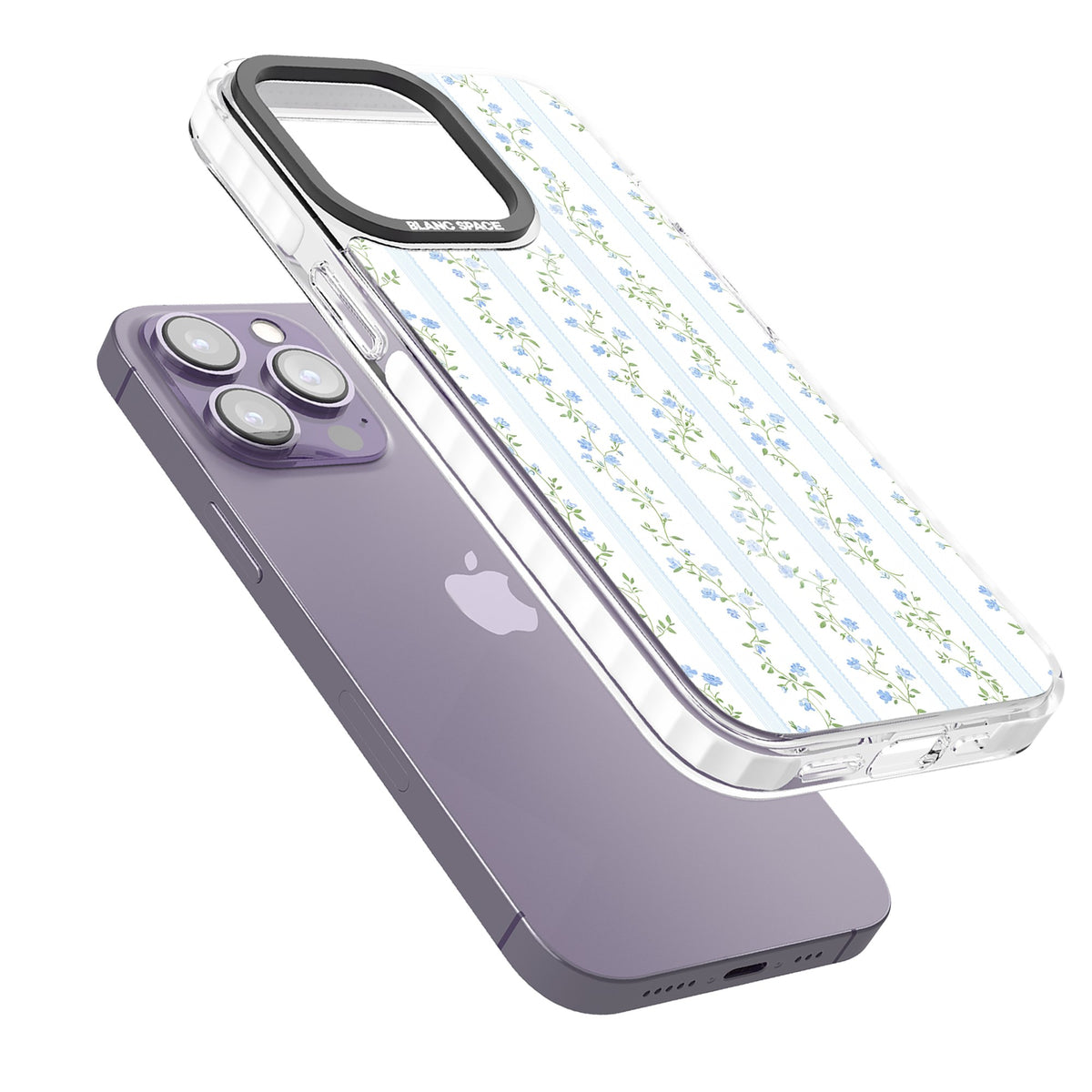 Bluebell Vine iPhone 13 Pro / iPhone 13 Pro Max / iPhone 14 Pro / iPhone 14 Pro Max / iPhone 15 Pro / iPhone 15 Pro Max Impact Pro Clear Phone Case angled