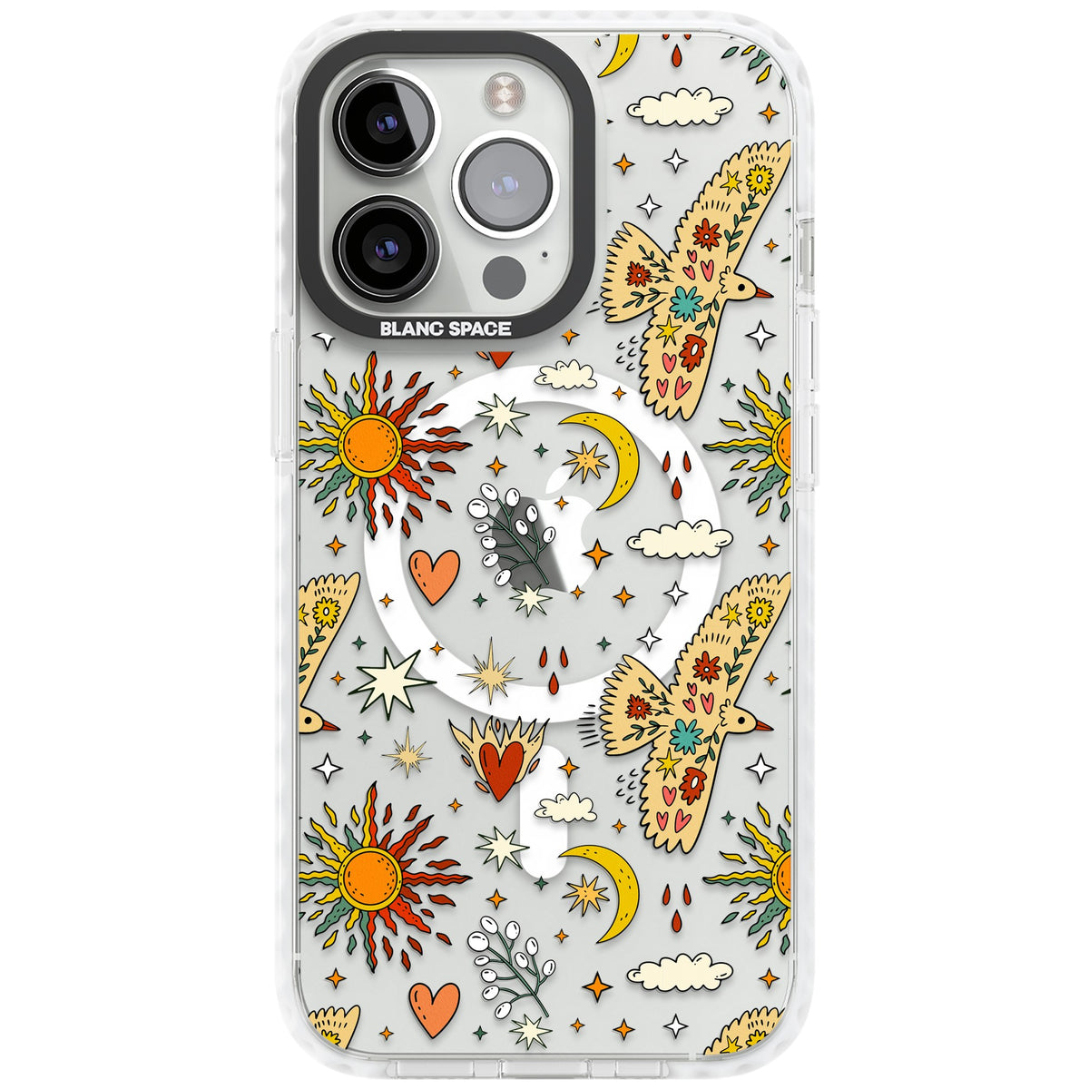 Boho Mystic Birds iPhone 13 Pro / iPhone 13 Pro Max / iPhone 14 Pro / iPhone 14 Pro Max / iPhone 15 Pro / iPhone 15 Pro Max Impact Pro Clear Phone Case front