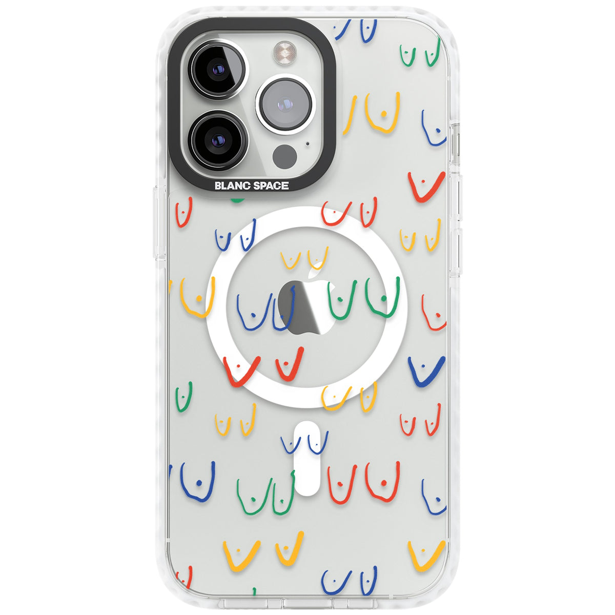 Boob Pattern (Multicolour) iPhone 13 Pro / iPhone 13 Pro Max / iPhone 14 Pro / iPhone 14 Pro Max / iPhone 15 Pro / iPhone 15 Pro Max Impact Pro Clear Phone Case front