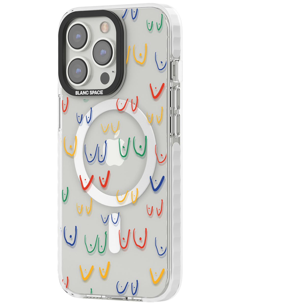 Boob Pattern (Multicolour) iPhone 13 Pro / iPhone 13 Pro Max / iPhone 14 Pro / iPhone 14 Pro Max / iPhone 15 Pro / iPhone 15 Pro Max Impact Pro Clear Phone Case side