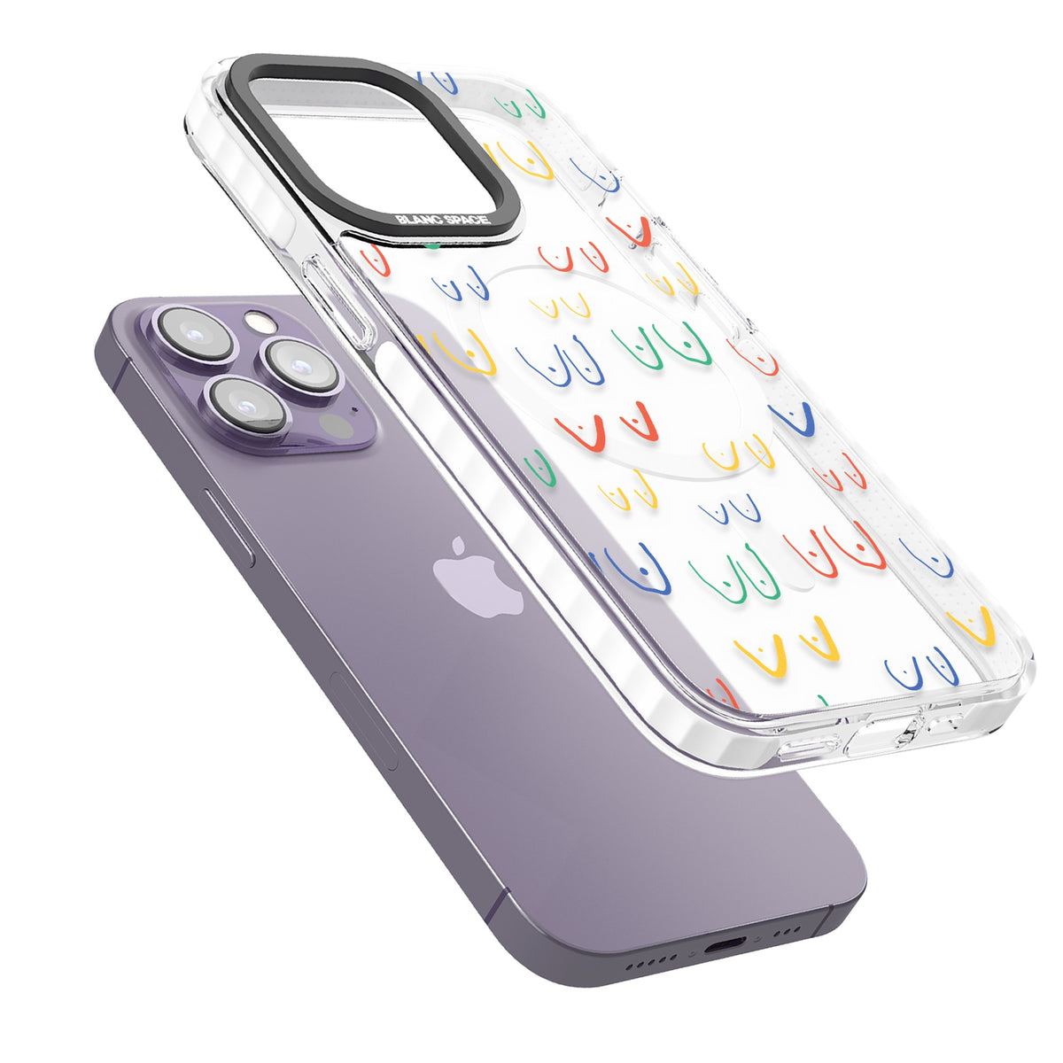 Boob Pattern (Multicolour) iPhone 13 Pro / iPhone 13 Pro Max / iPhone 14 Pro / iPhone 14 Pro Max / iPhone 15 Pro / iPhone 15 Pro Max Impact Pro Clear Phone Case angled