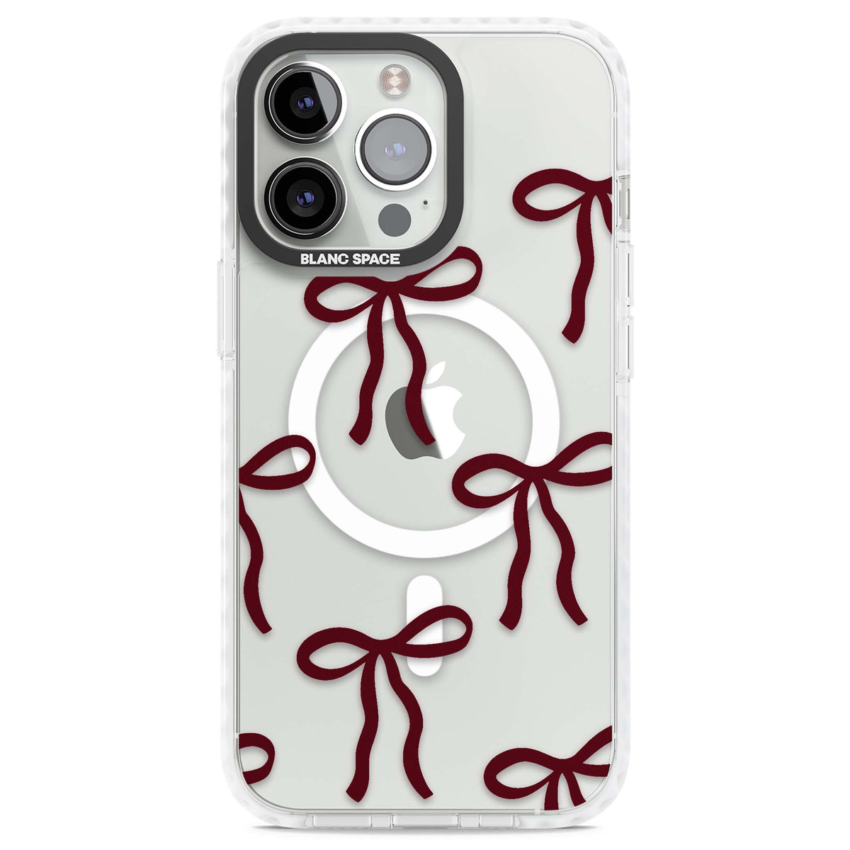 Burgundy Bows coquette iPhone case featuring hand-drawn burgundy red bows on a clear background | Impact Magsafe case for iPhone 13 Pro, iPhone 14 Pro, iPhone 15 Pro