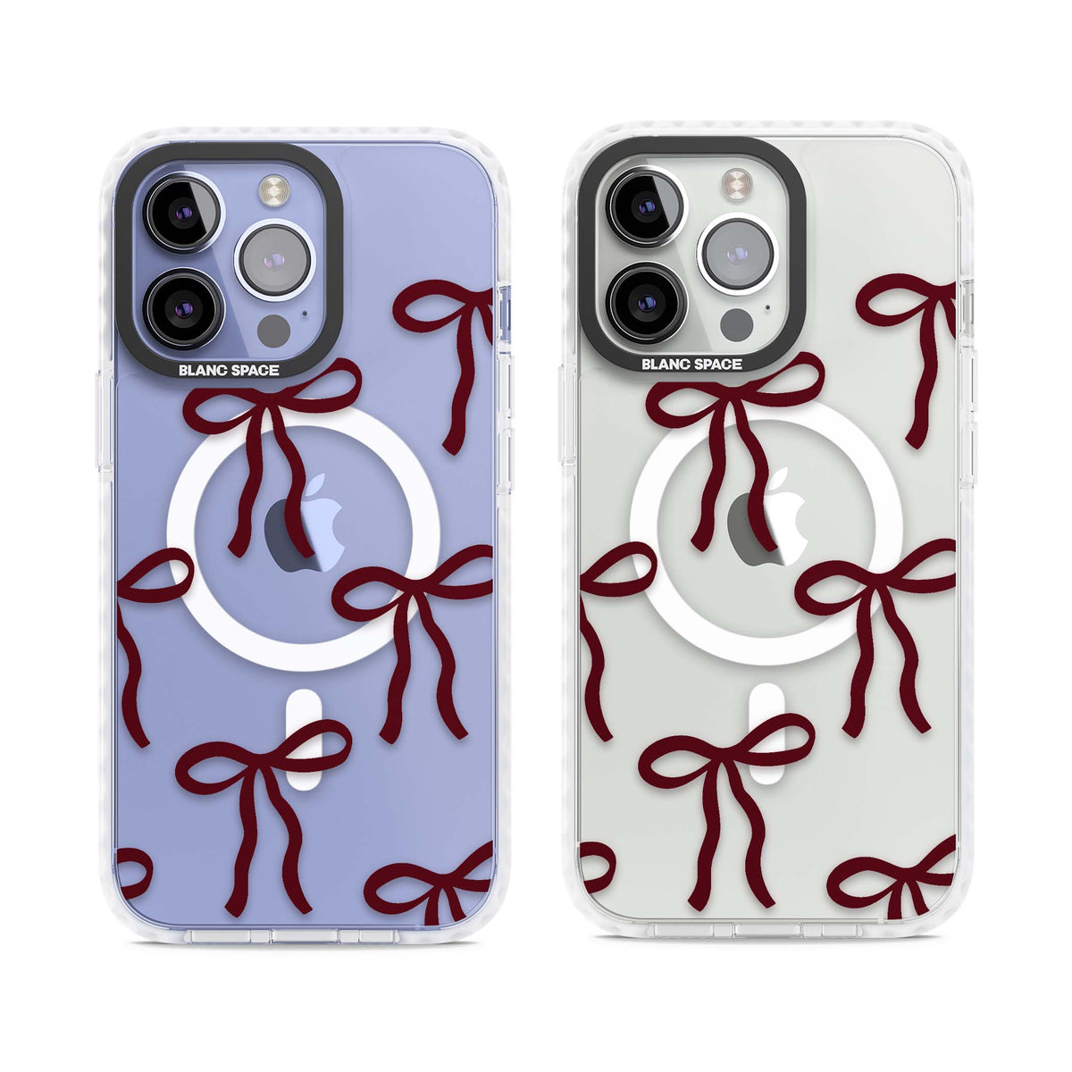 Burgundy Bows coquette iPhone case featuring hand-drawn burgundy red bows on a clear background | Impact Magsafe case for iPhone 13 Pro, iPhone 14 Pro, iPhone 15 Pro