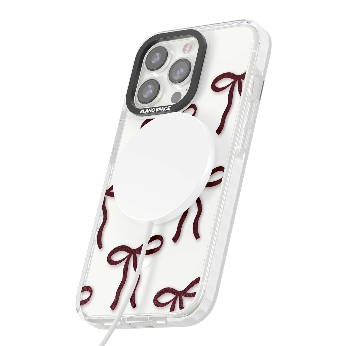 Burgundy Bows coquette iPhone case featuring hand-drawn burgundy red bows on a clear background | Impact Magsafe case for iPhone 13 Pro, iPhone 14 Pro, iPhone 15 Pro
