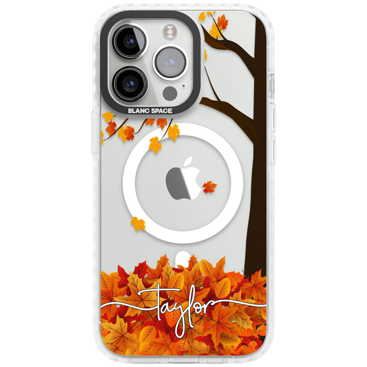 Personalised Autumn Leaves iPhone 13 Pro / iPhone 13 Pro Max / iPhone 14 Pro / iPhone 14 Pro Max / iPhone 15 Pro / iPhone 15 Pro Max Impact Pro Clear Phone Case front
