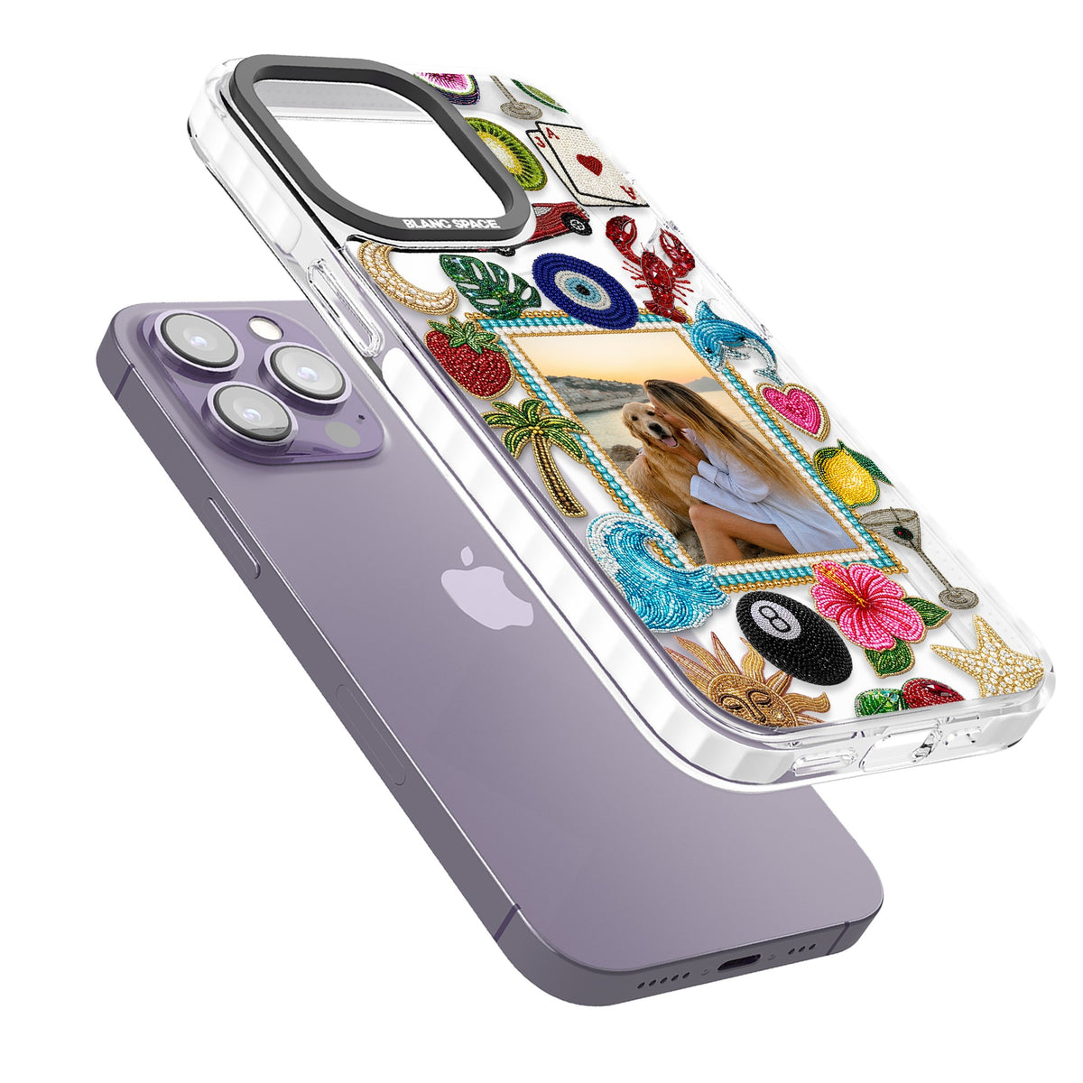 Personalised Beaded Photo iPhone 13 Pro / iPhone 13 Pro Max / iPhone 14 Pro / iPhone 14 Pro Max / iPhone 15 Pro / iPhone 15 Pro Max Impact Pro Clear Phone Case angled
