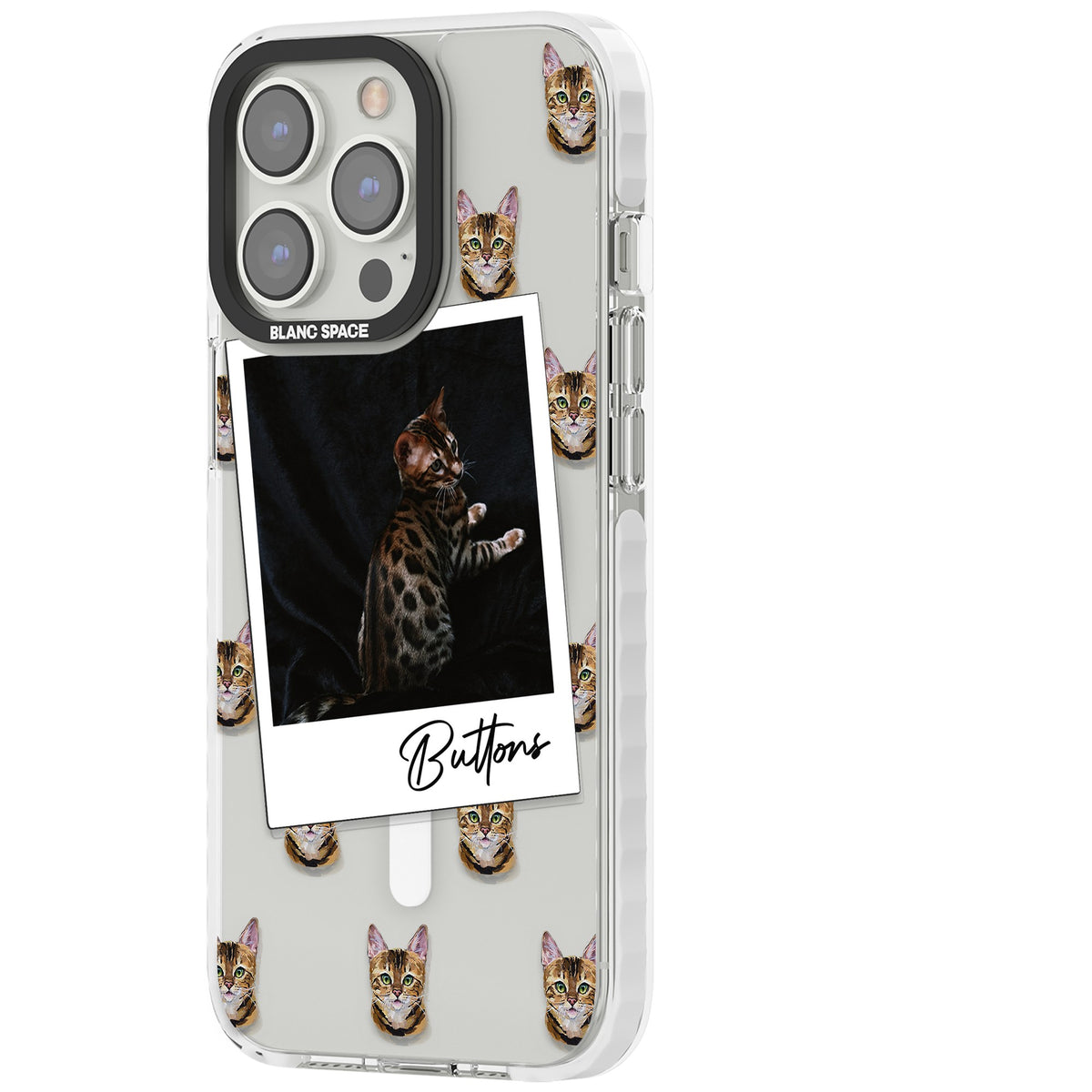 Personalised Bengal Cat Photo iPhone 13 Pro / iPhone 13 Pro Max / iPhone 14 Pro / iPhone 14 Pro Max / iPhone 15 Pro / iPhone 15 Pro Max Impact Pro Clear Phone Case side