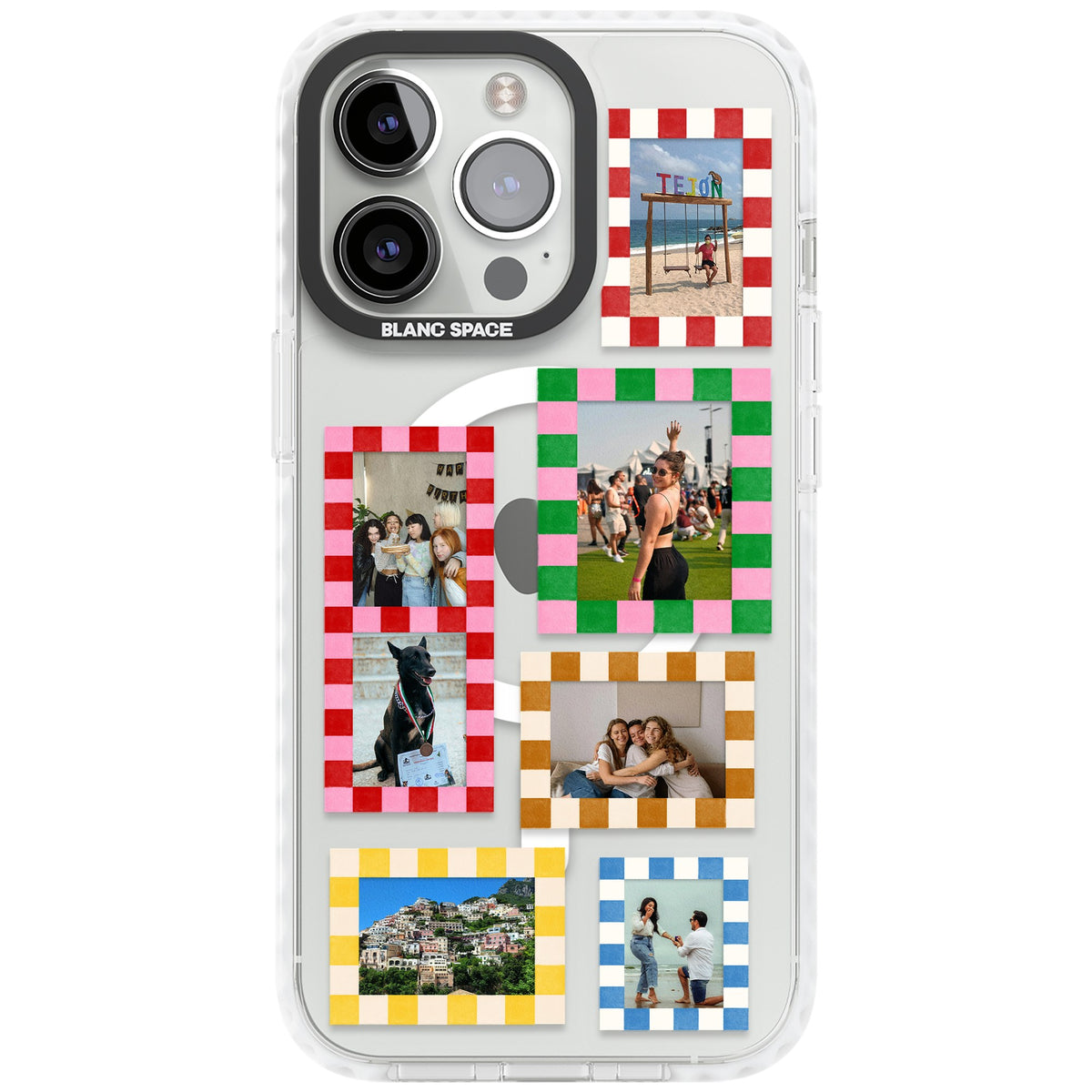 Personalised Italian Check Frames iPhone 13 Pro / iPhone 13 Pro Max / iPhone 14 Pro / iPhone 14 Pro Max / iPhone 15 Pro / iPhone 15 Pro Max Impact Pro Clear Phone Case front