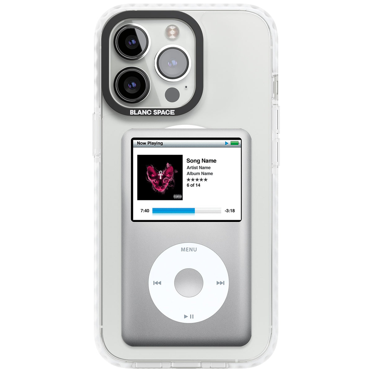 Personalised Classic Ipod iPhone 13 Pro / iPhone 13 Pro Max / iPhone 14 Pro / iPhone 14 Pro Max / iPhone 15 Pro / iPhone 15 Pro Max Impact Pro Clear Phone Case front