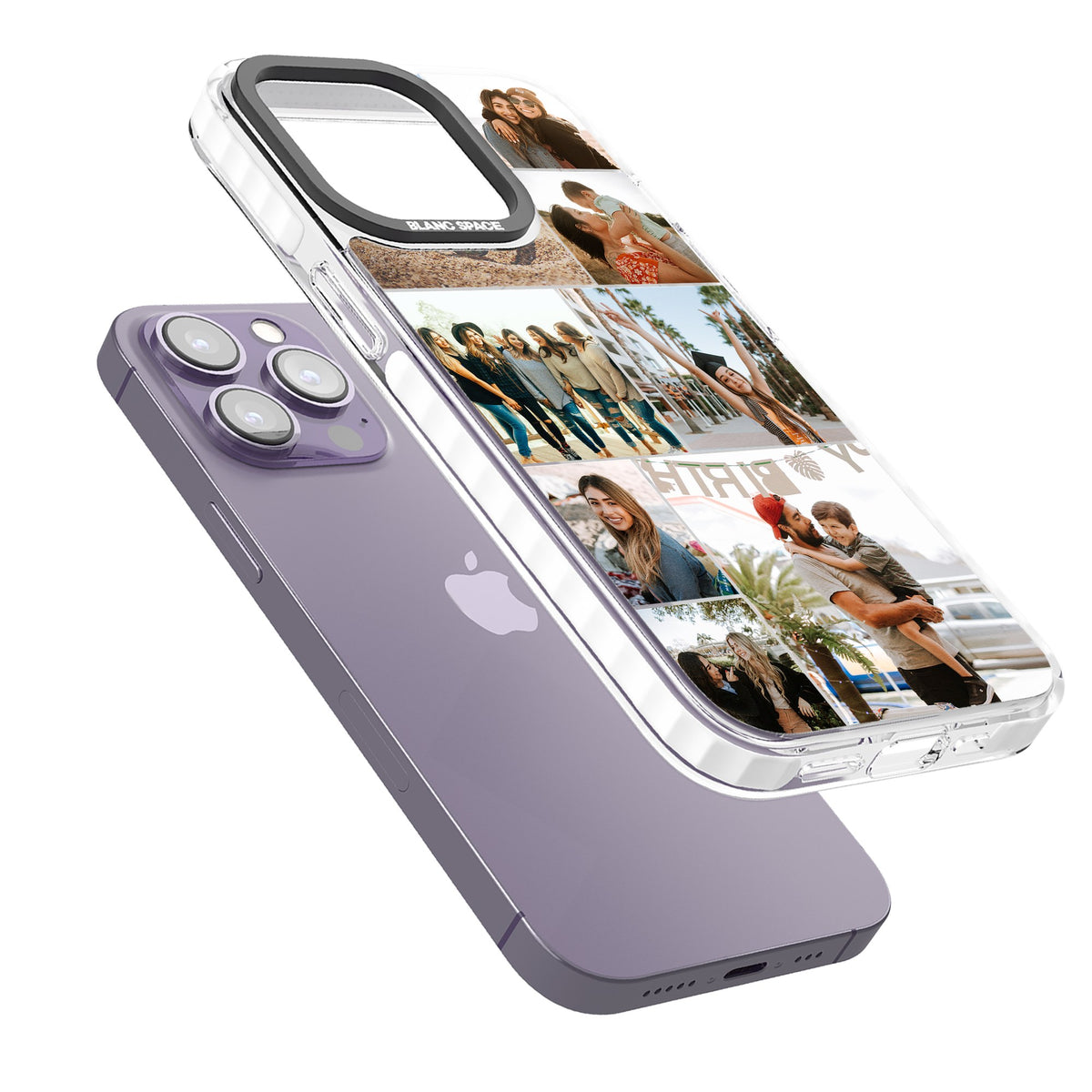 Personalised Photo Grid iPhone 13 Pro / iPhone 13 Pro Max / iPhone 14 Pro / iPhone 14 Pro Max / iPhone 15 Pro / iPhone 15 Pro Max Impact Pro Clear Phone Case angled