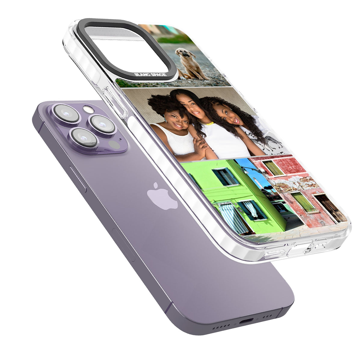 Personalised 3 Photo Grid iPhone 13 Pro / iPhone 13 Pro Max / iPhone 14 Pro / iPhone 14 Pro Max / iPhone 15 Pro / iPhone 15 Pro Max Impact Pro Clear Phone Case angled
