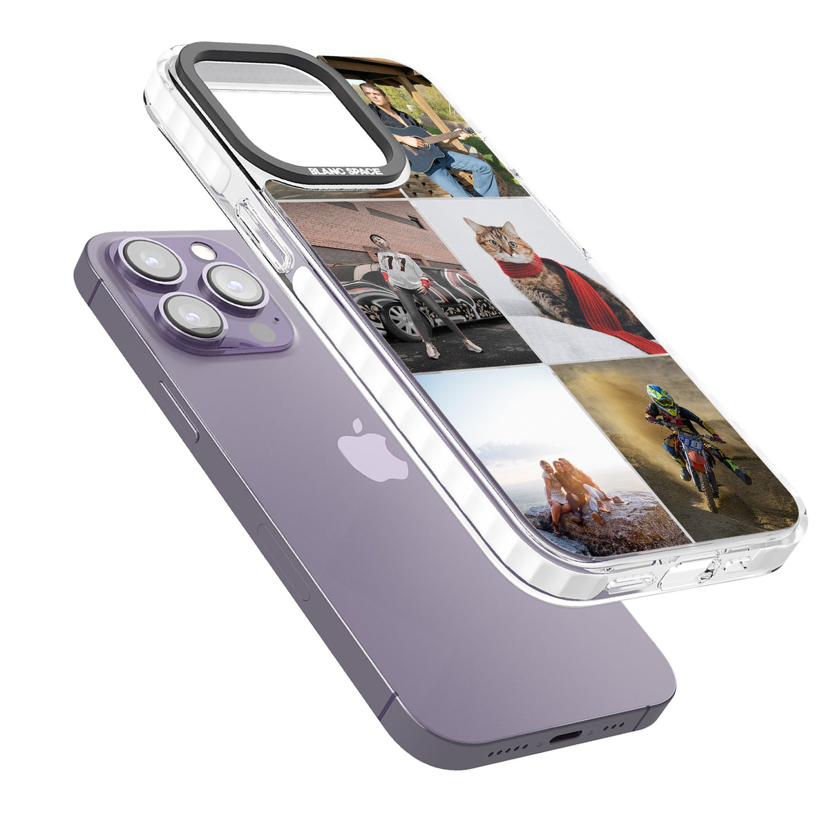 Personalised 6 Photo Grid iPhone 13 Pro / iPhone 13 Pro Max / iPhone 14 Pro / iPhone 14 Pro Max / iPhone 15 Pro / iPhone 15 Pro Max Impact Pro Clear Phone Case angled