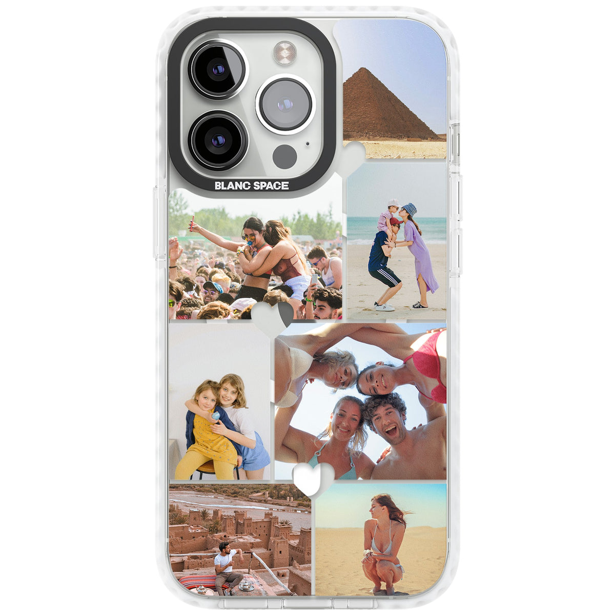 Personalised Heart Photo Grid iPhone 13 Pro / iPhone 13 Pro Max / iPhone 14 Pro / iPhone 14 Pro Max / iPhone 15 Pro / iPhone 15 Pro Max Impact Pro Clear Phone Case front