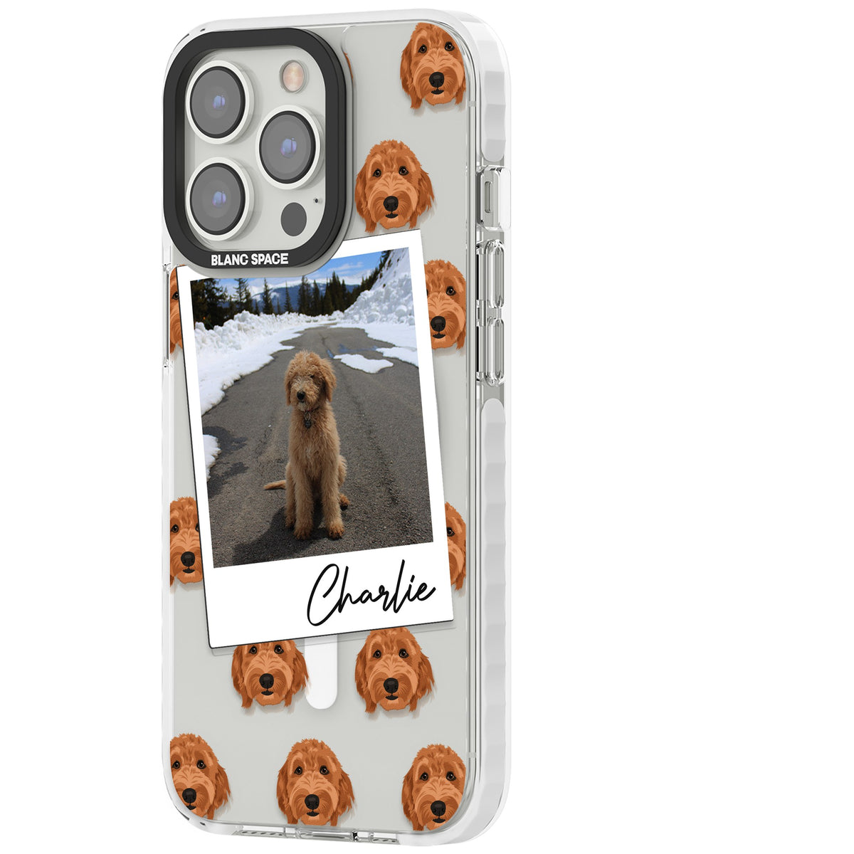 Personalised Golden Doodle Dog Photo iPhone 13 Pro / iPhone 13 Pro Max / iPhone 14 Pro / iPhone 14 Pro Max / iPhone 15 Pro / iPhone 15 Pro Max Impact Pro Clear Phone Case side