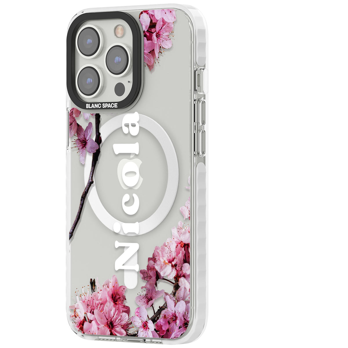 Personalised Cherry Blossom iPhone 13 Pro / iPhone 13 Pro Max / iPhone 14 Pro / iPhone 14 Pro Max / iPhone 15 Pro / iPhone 15 Pro Max Impact Pro Clear Phone Case side