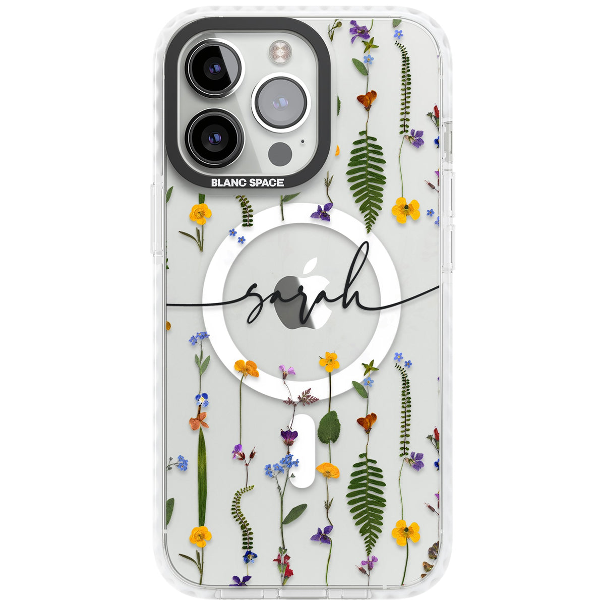 Personalised Wildflower Chain iPhone 13 Pro / iPhone 13 Pro Max / iPhone 14 Pro / iPhone 14 Pro Max / iPhone 15 Pro / iPhone 15 Pro Max Impact Pro Clear Phone Case front