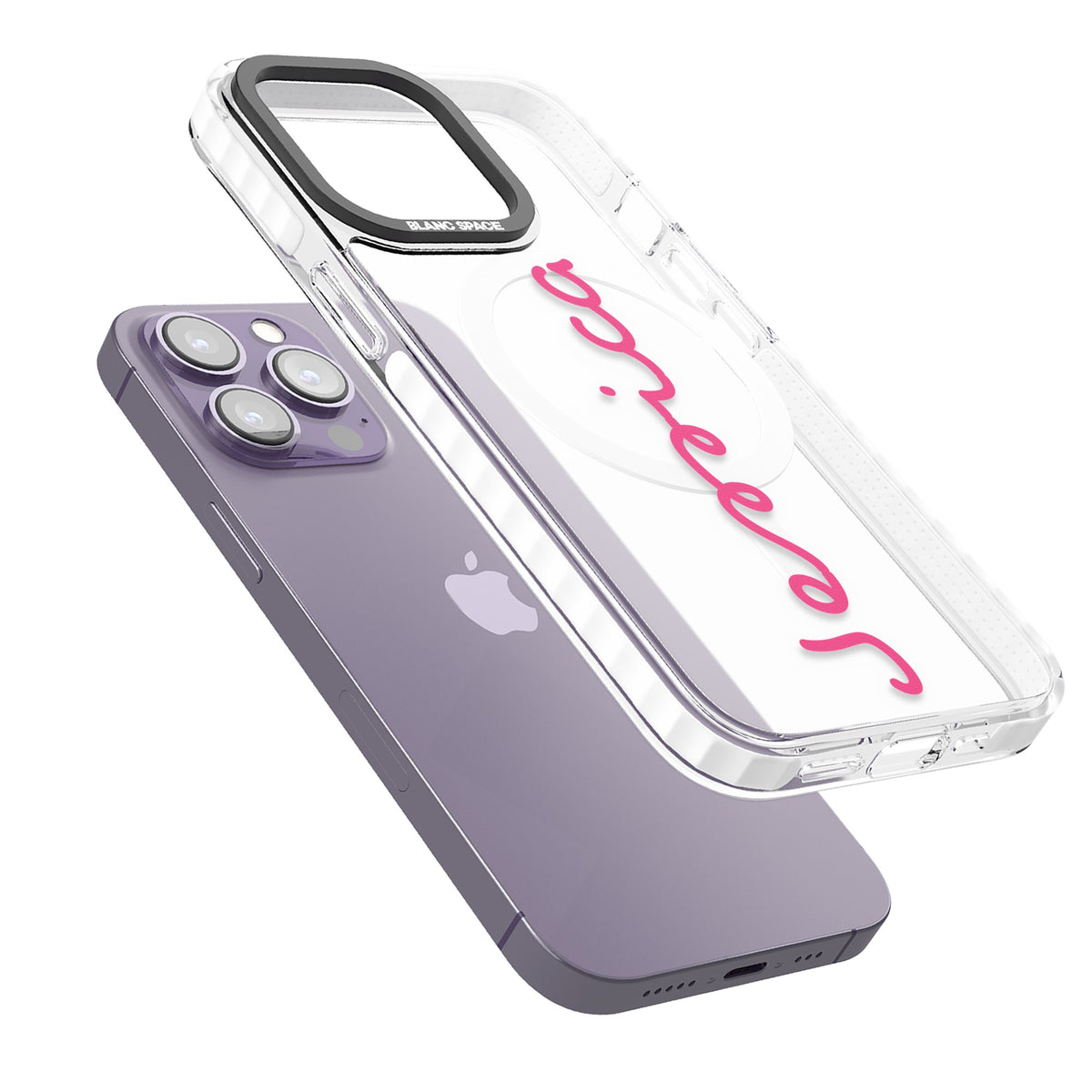 Personalised Summer Name iPhone 13 Pro / iPhone 13 Pro Max / iPhone 14 Pro / iPhone 14 Pro Max / iPhone 15 Pro / iPhone 15 Pro Max Impact Pro Clear Phone Case angled