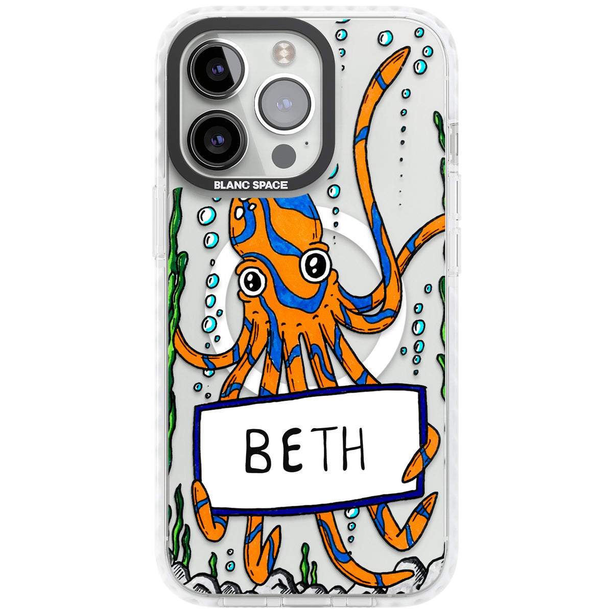 Personalised Octo iPhone 13 Pro / iPhone 13 Pro Max / iPhone 14 Pro / iPhone 14 Pro Max / iPhone 15 Pro / iPhone 15 Pro Max Impact Pro Clear Phone Case front