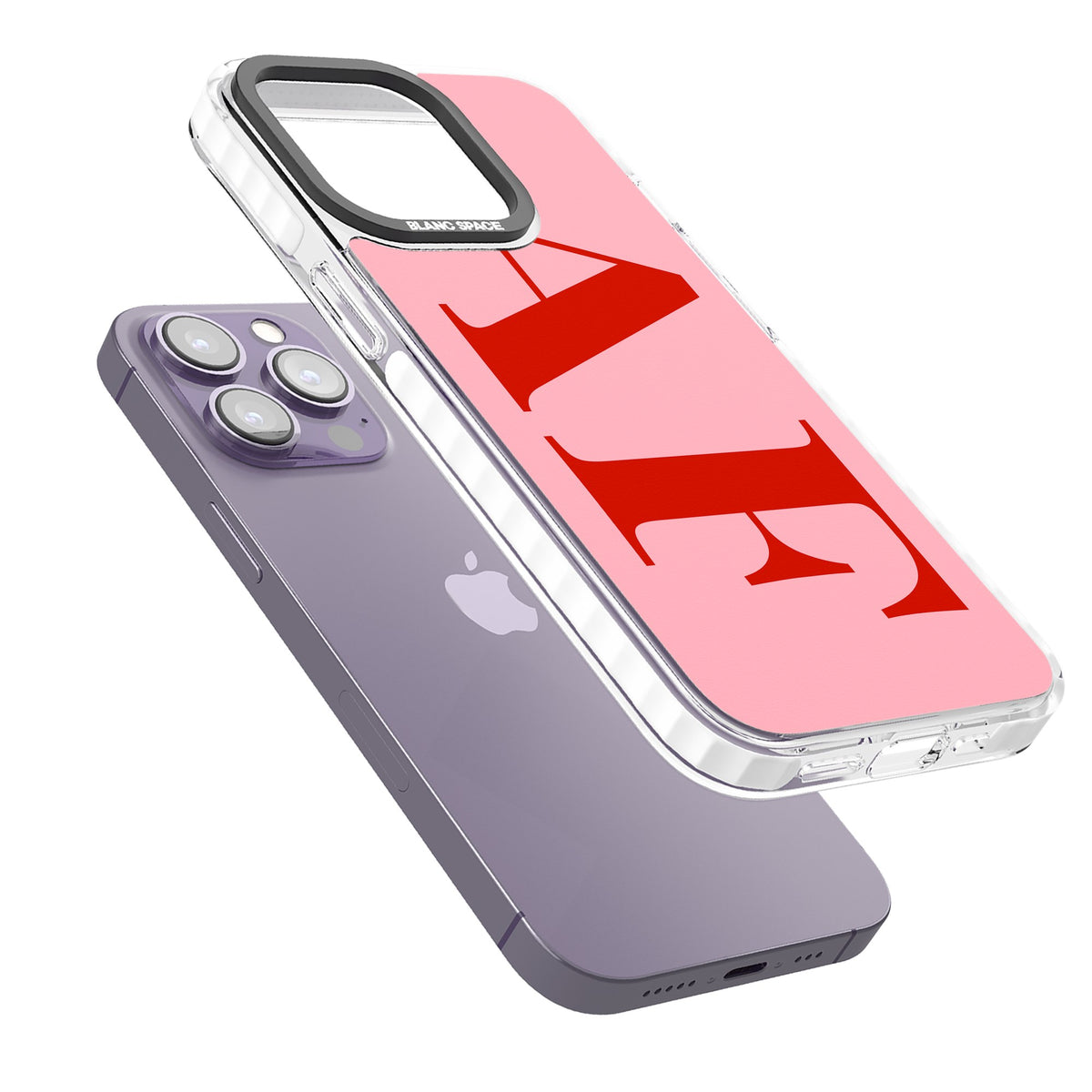 Personalised Red & Pink Letters iPhone 13 Pro / iPhone 13 Pro Max / iPhone 14 Pro / iPhone 14 Pro Max / iPhone 15 Pro / iPhone 15 Pro Max Impact Pro Clear Phone Case angled