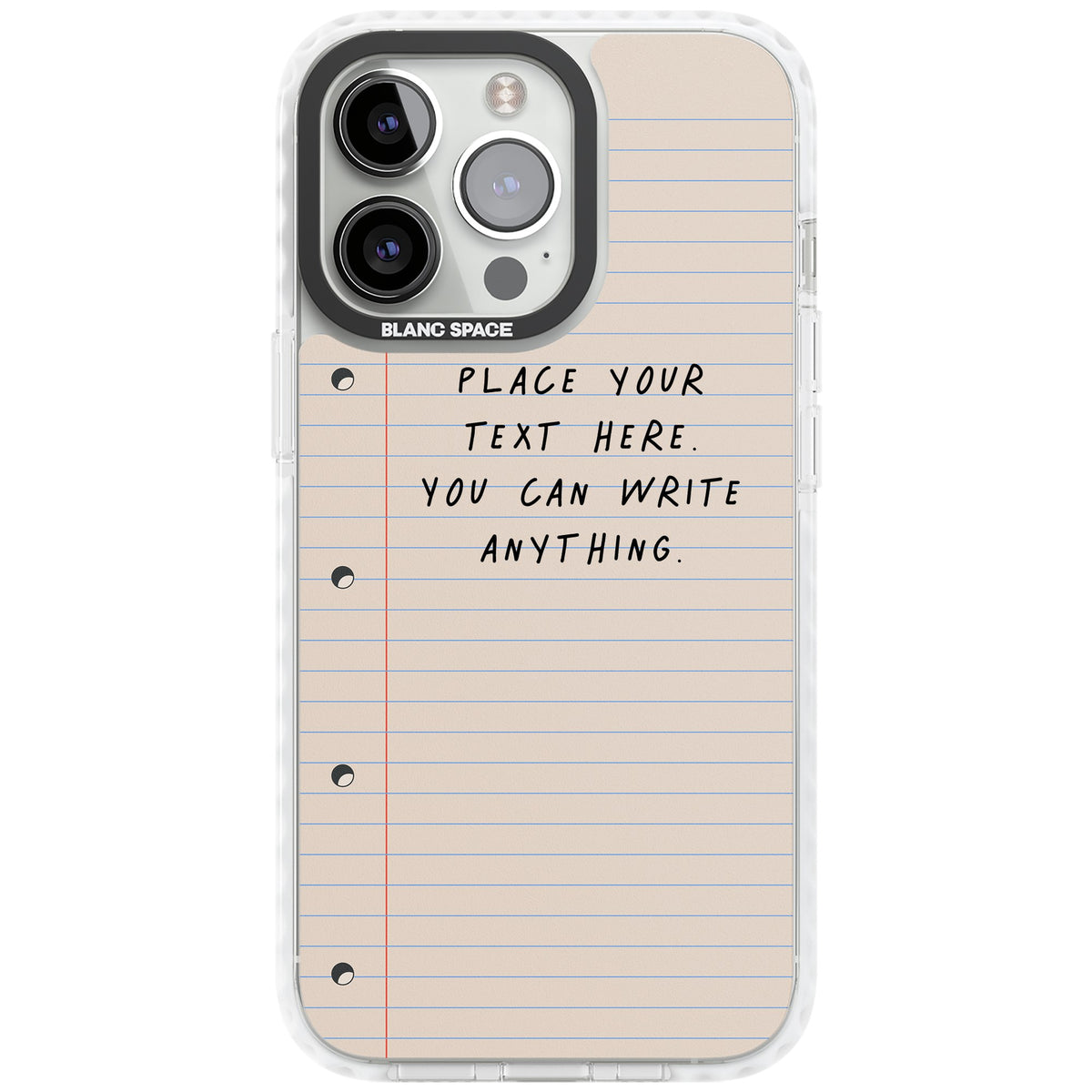 Personalised Lined Paper iPhone 13 Pro / iPhone 13 Pro Max / iPhone 14 Pro / iPhone 14 Pro Max / iPhone 15 Pro / iPhone 15 Pro Max Impact Pro Clear Phone Case front