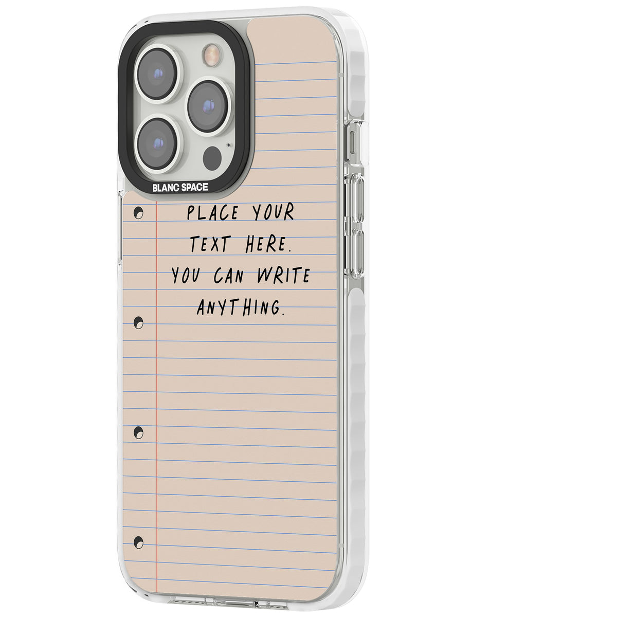 Personalised Lined Paper iPhone 13 Pro / iPhone 13 Pro Max / iPhone 14 Pro / iPhone 14 Pro Max / iPhone 15 Pro / iPhone 15 Pro Max Impact Pro Clear Phone Case side