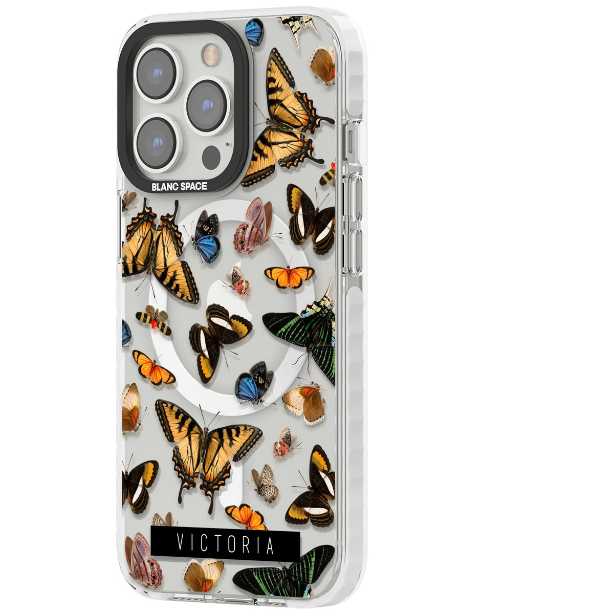 Personalised Butterfly Archive iPhone 13 Pro / iPhone 13 Pro Max / iPhone 14 Pro / iPhone 14 Pro Max / iPhone 15 Pro / iPhone 15 Pro Max Impact Pro Clear Phone Case side