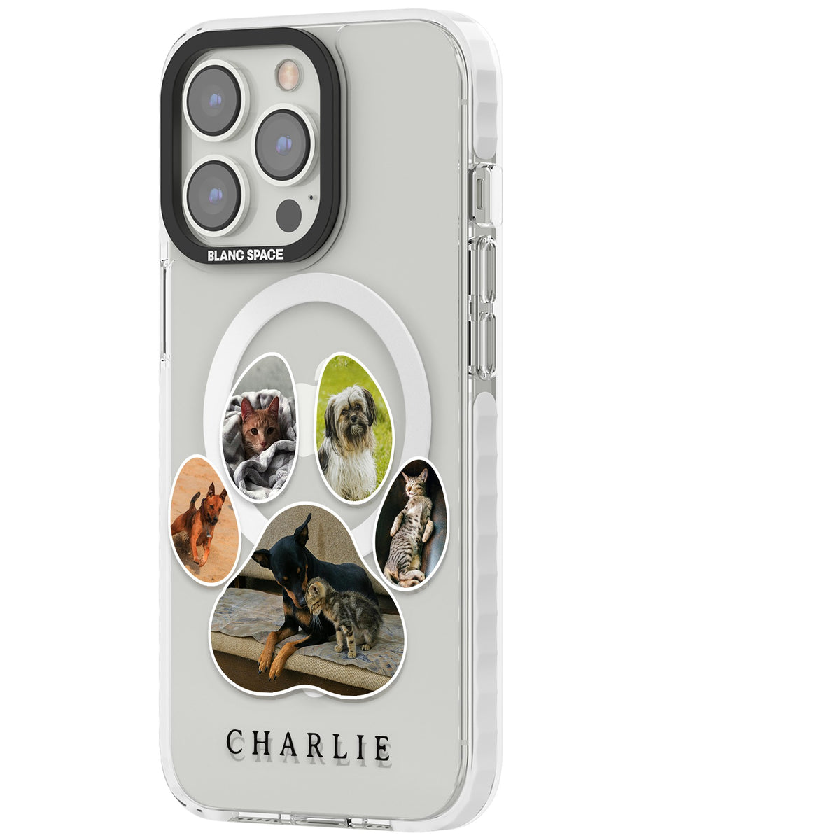 Personalised Paw Print Photos iPhone 13 Pro / iPhone 13 Pro Max / iPhone 14 Pro / iPhone 14 Pro Max / iPhone 15 Pro / iPhone 15 Pro Max Impact Pro Clear Phone Case side