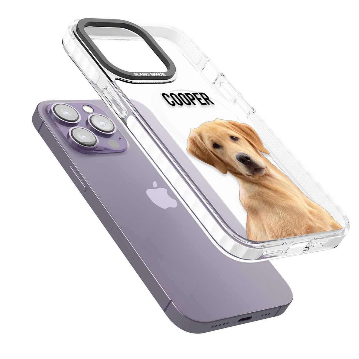 Personalised Pet Cutout & Name iPhone 13 Pro / iPhone 13 Pro Max / iPhone 14 Pro / iPhone 14 Pro Max / iPhone 15 Pro / iPhone 15 Pro Max Impact Pro Clear Phone Case angled