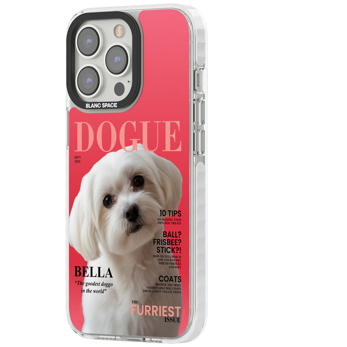 Personalised Dogue Magazine iPhone 13 Pro / iPhone 13 Pro Max / iPhone 14 Pro / iPhone 14 Pro Max / iPhone 15 Pro / iPhone 15 Pro Max Impact Pro Clear Phone Case side