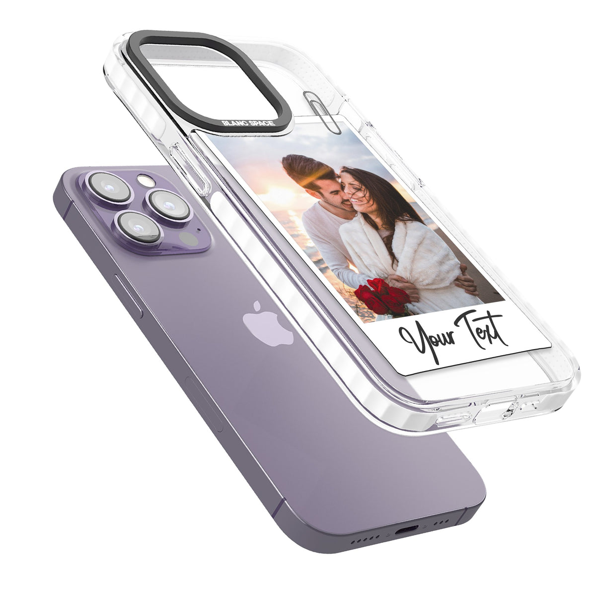 Polaroid Photo Clip iPhone 13 Pro / iPhone 13 Pro Max / iPhone 14 Pro / iPhone 14 Pro Max / iPhone 15 Pro / iPhone 15 Pro Max Impact Pro Clear Phone Case angled