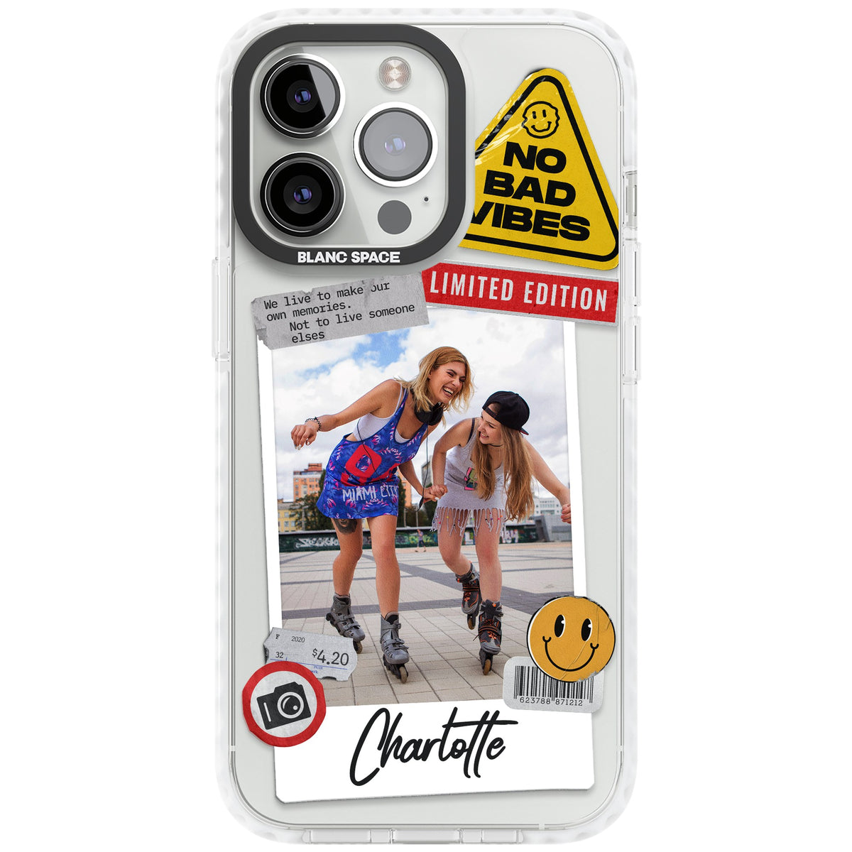 Personalised Sticker Mix Instant Photo iPhone 13 Pro / iPhone 13 Pro Max / iPhone 14 Pro / iPhone 14 Pro Max / iPhone 15 Pro / iPhone 15 Pro Max Impact Pro Clear Phone Case front