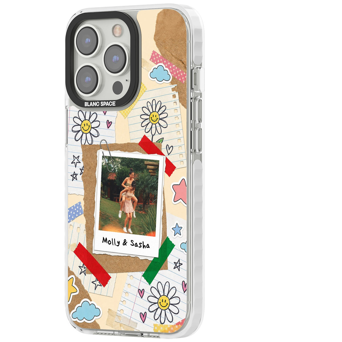 Personalised Scrapbook Photo iPhone 13 Pro / iPhone 13 Pro Max / iPhone 14 Pro / iPhone 14 Pro Max / iPhone 15 Pro / iPhone 15 Pro Max Impact Pro Clear Phone Case side