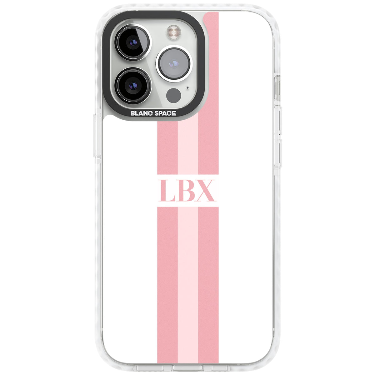 Personalised Minimal Pink Stripe iPhone 13 Pro / iPhone 13 Pro Max / iPhone 14 Pro / iPhone 14 Pro Max / iPhone 15 Pro / iPhone 15 Pro Max Impact Pro Clear Phone Case front