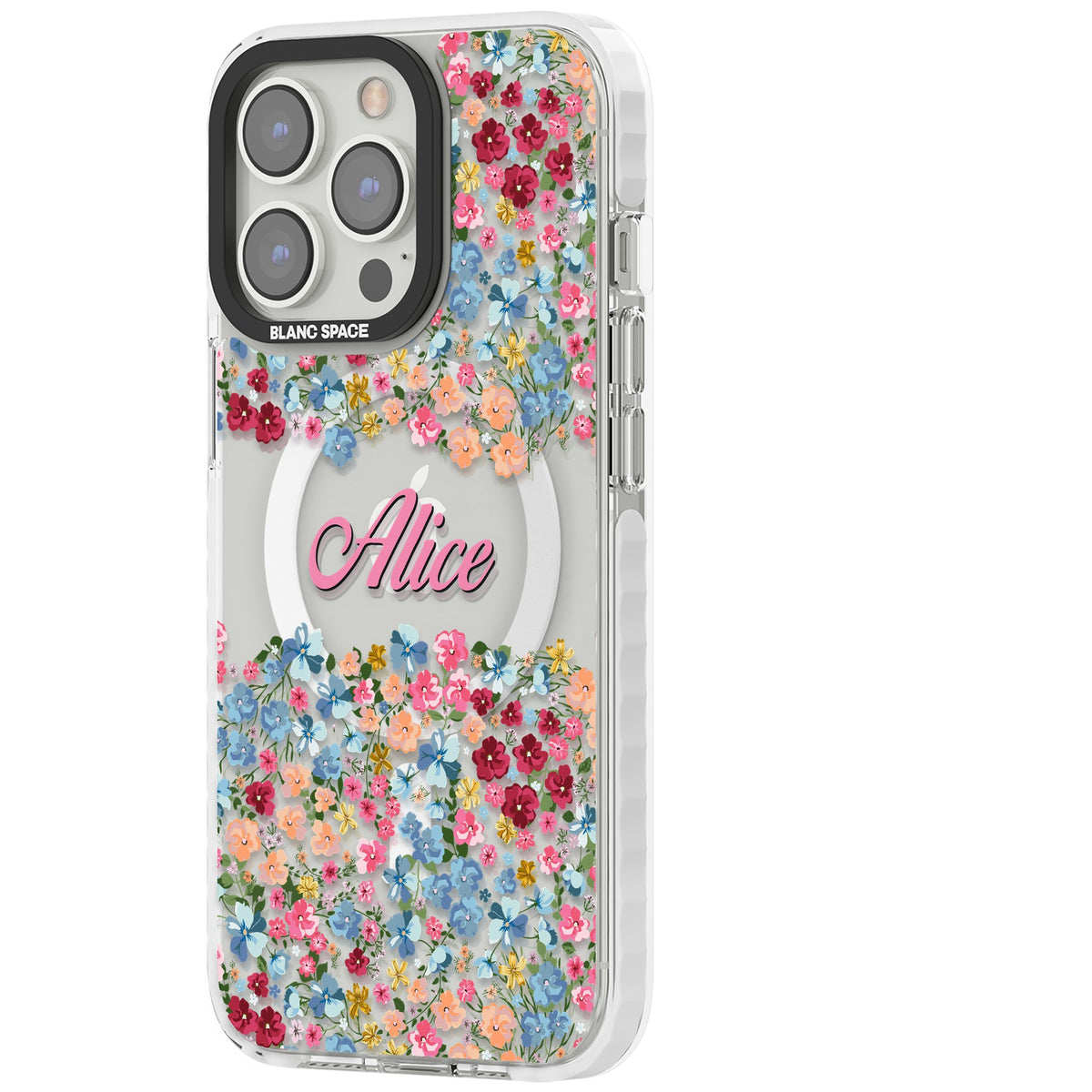 Personalised Venetian Meadow iPhone 13 Pro / iPhone 13 Pro Max / iPhone 14 Pro / iPhone 14 Pro Max / iPhone 15 Pro / iPhone 15 Pro Max Impact Pro Clear Phone Case side