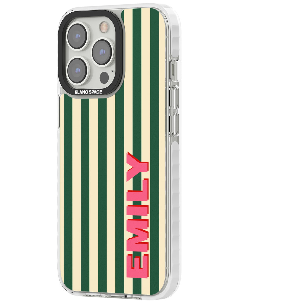 Personalised Wimbledon Stripe iPhone 13 Pro / iPhone 13 Pro Max / iPhone 14 Pro / iPhone 14 Pro Max / iPhone 15 Pro / iPhone 15 Pro Max Impact Pro Clear Phone Case side