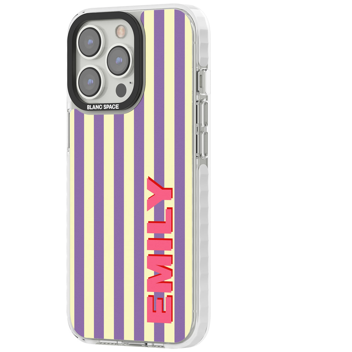 Personalised Valensole Stripe iPhone 13 Pro / iPhone 13 Pro Max / iPhone 14 Pro / iPhone 14 Pro Max / iPhone 15 Pro / iPhone 15 Pro Max Impact Pro Clear Phone Case side