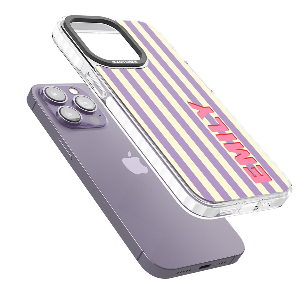 Personalised Valensole Stripe iPhone 13 Pro / iPhone 13 Pro Max / iPhone 14 Pro / iPhone 14 Pro Max / iPhone 15 Pro / iPhone 15 Pro Max Impact Pro Clear Phone Case angled