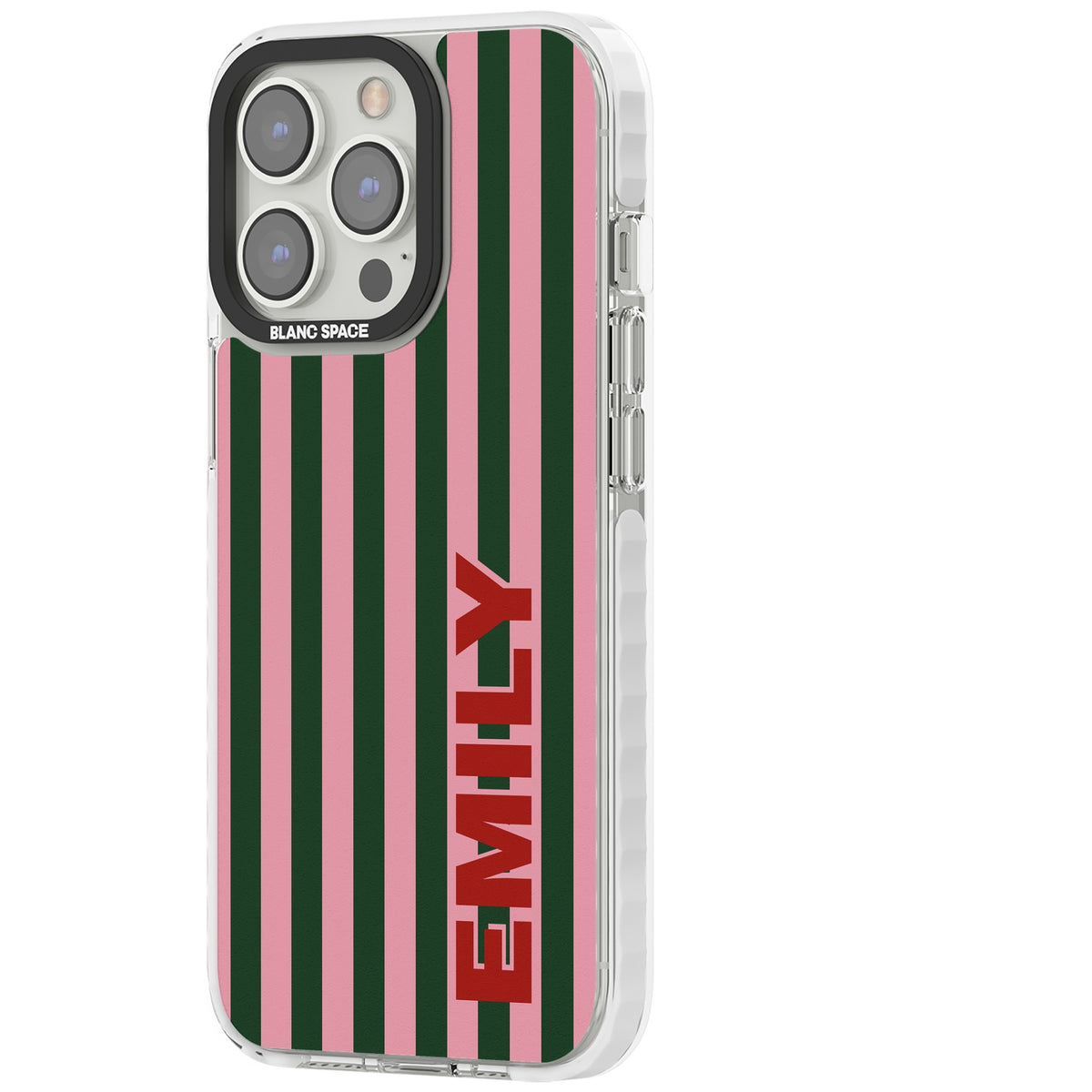Personalised Italian Stripe iPhone 13 Pro / iPhone 13 Pro Max / iPhone 14 Pro / iPhone 14 Pro Max / iPhone 15 Pro / iPhone 15 Pro Max Impact Pro Clear Phone Case side
