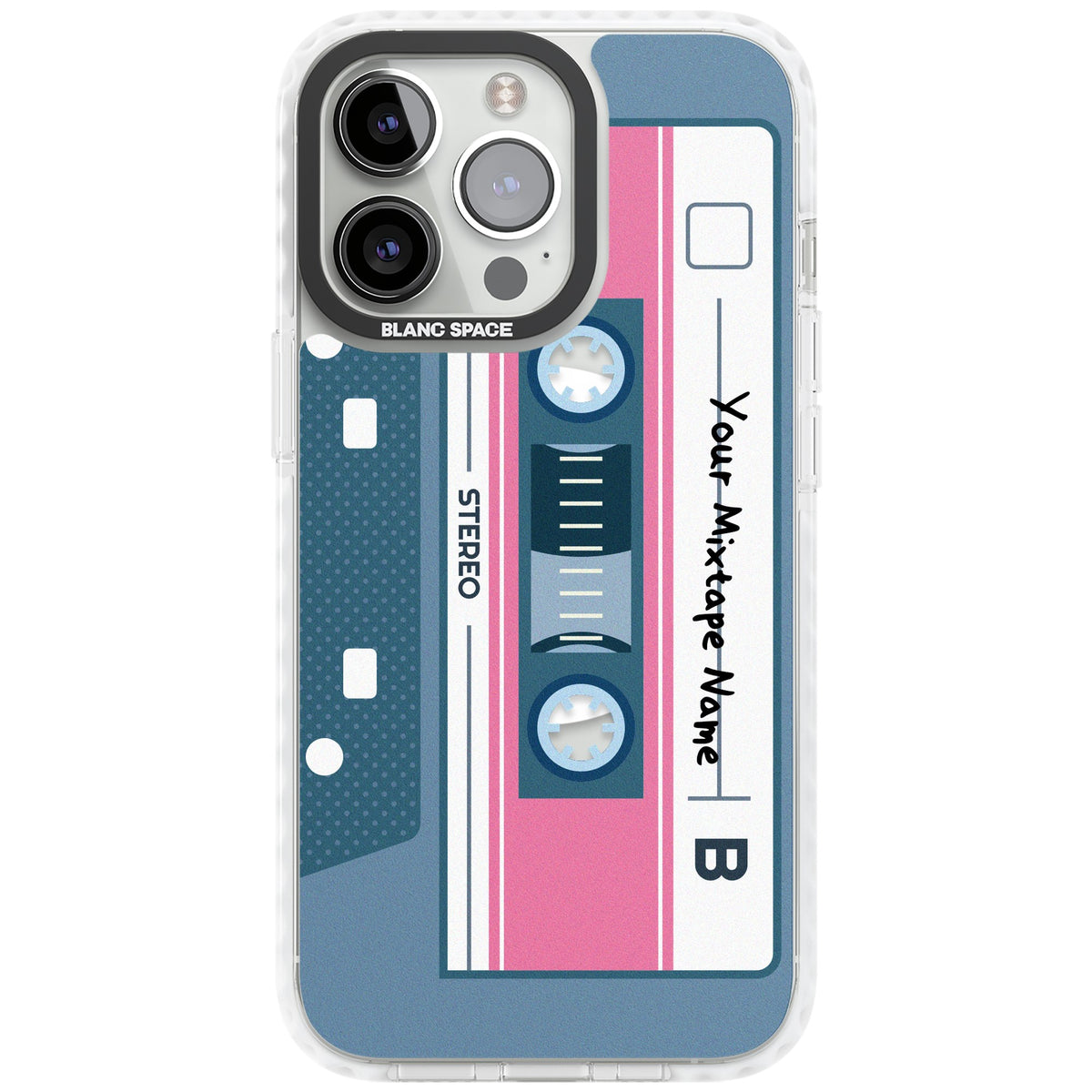 Personalised Retro Cassette Mixtape iPhone 13 Pro / iPhone 13 Pro Max / iPhone 14 Pro / iPhone 14 Pro Max / iPhone 15 Pro / iPhone 15 Pro Max Impact Pro Clear Phone Case front