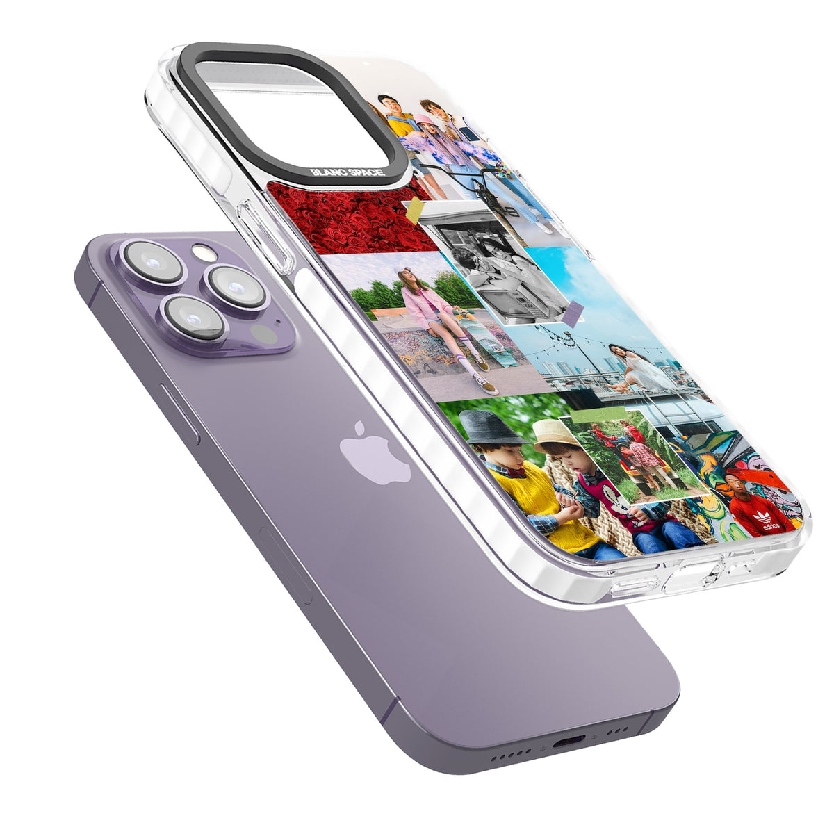 Personalised Photo Collage iPhone 13 Pro / iPhone 13 Pro Max / iPhone 14 Pro / iPhone 14 Pro Max / iPhone 15 Pro / iPhone 15 Pro Max Impact Pro Clear Phone Case angled