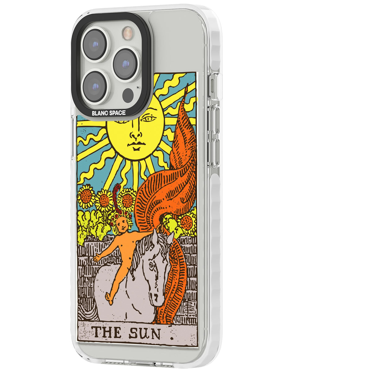 Personalised The Sun Tarot Card (Color) iPhone 13 Pro / iPhone 13 Pro Max / iPhone 14 Pro / iPhone 14 Pro Max / iPhone 15 Pro / iPhone 15 Pro Max Impact Pro Clear Phone Case side